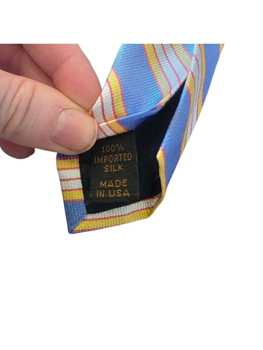 Peter Blair Silk Tie Blue Yellow Stripe Made in USA Preppy Ivy League Trad 3.75”